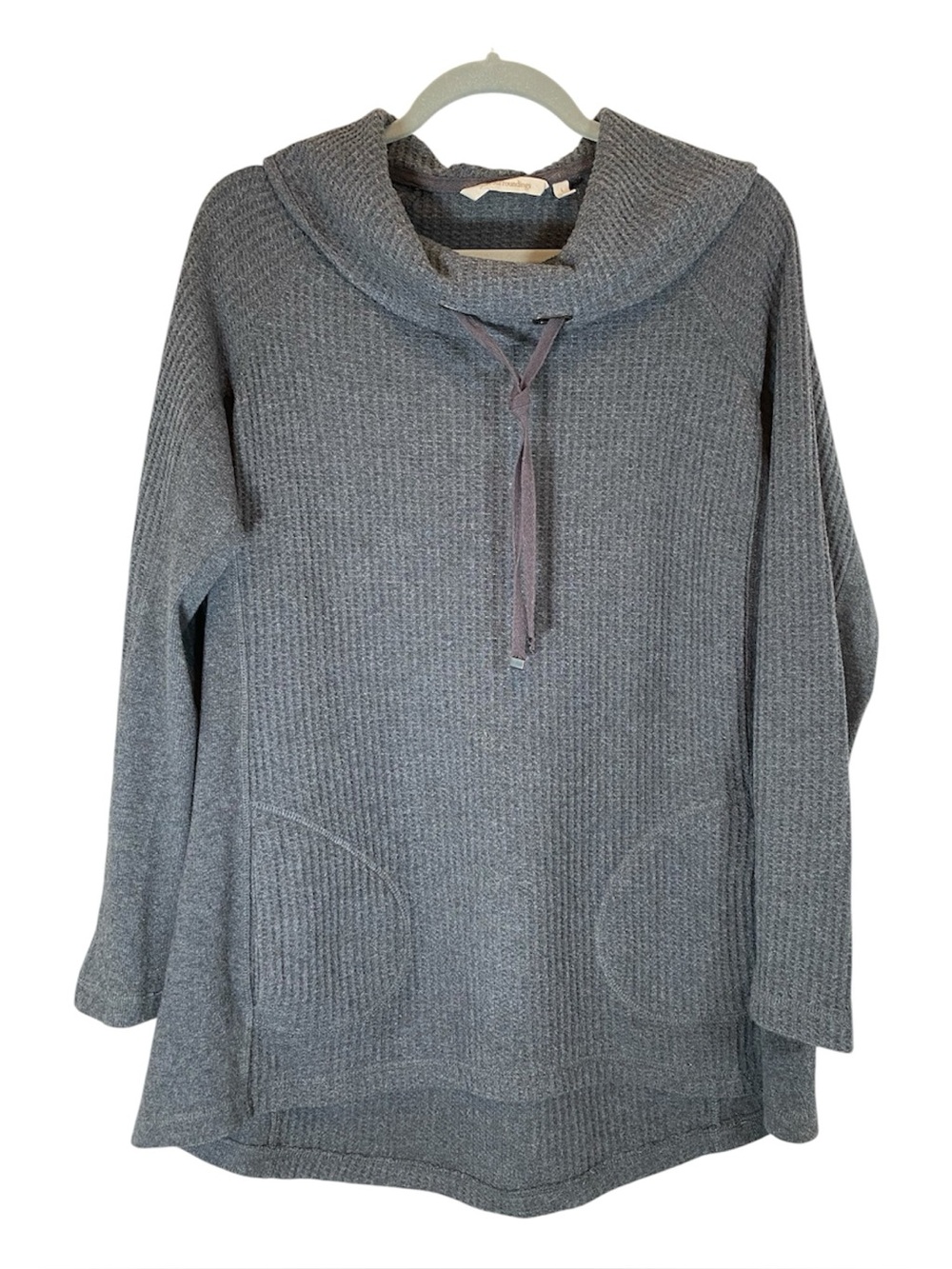 SOFT SURROUNDINGS Cowl Comfort Tunic Sweater Waffle Knit Pockets Gray L